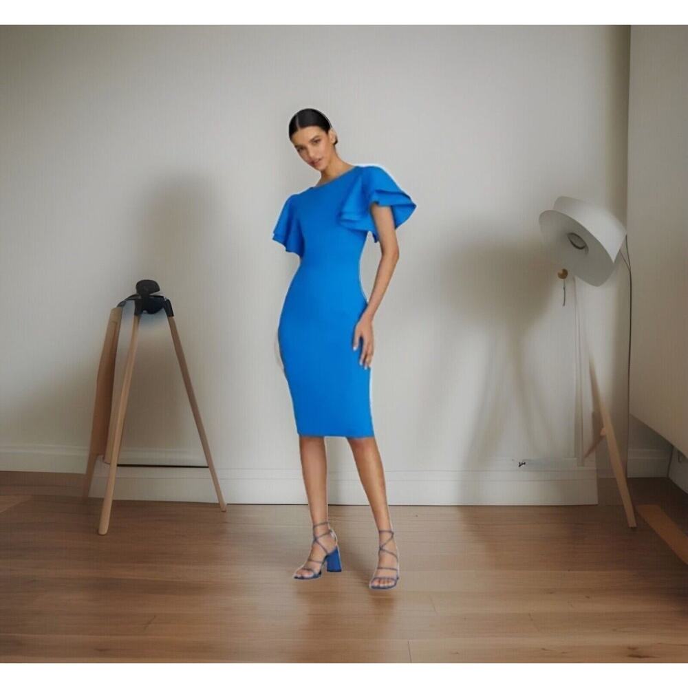 New York & Co Blue Ruffle Sleeve Knee-Length Shift Dress Size XL